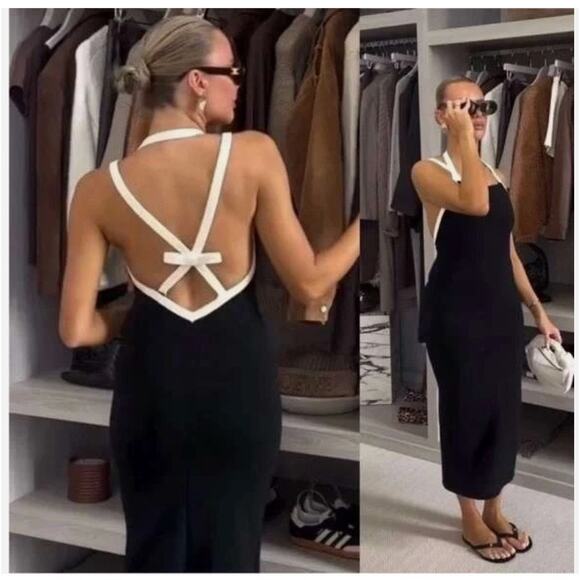 Zara Womens Black Sleeveless Halter Neck Midi Dress Small Preppy Old Money - Picture 8 of 15